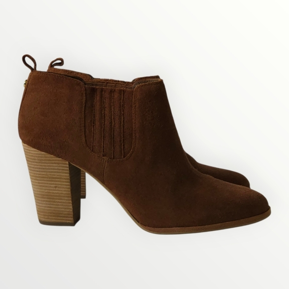 Michael Michael Kors Cognac Brown Suede Block Heel‎ Ankle Booties Women’s 10 - Picture 3 of 10